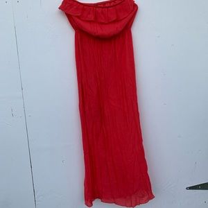 Bright pink long strapless dress